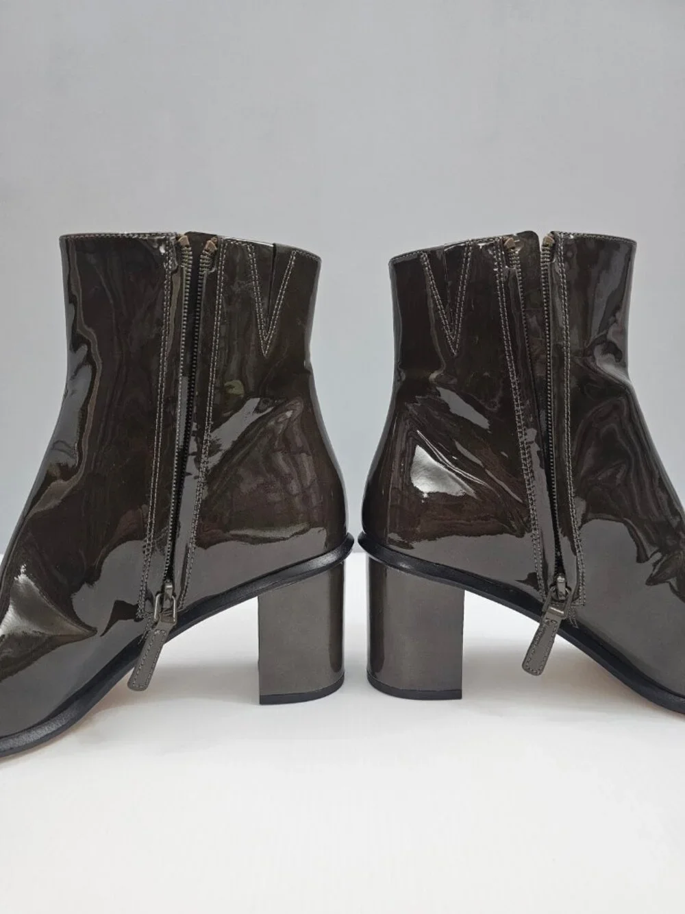Tory Burch Brooke Ankle Boot Womens 9 Dark Moss Green Patent Leather Block Heel